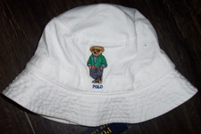 NWT Polo Ralph Lauren WHITE VACAY BEAR BUCKET Hat Men's XL/1XL 100 Cotton NICE