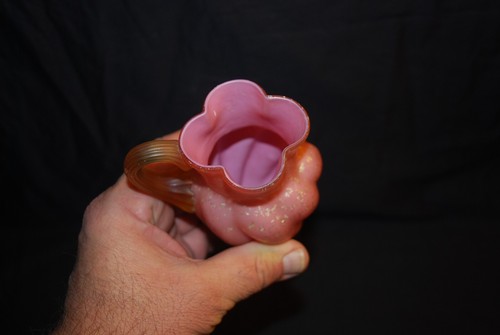 BEAUTIFUL VICTORIAN HARRACH PINK CASED MICA FLECK SWIRL ART GLASS CREAMER 1880S - Picture 4 of 5