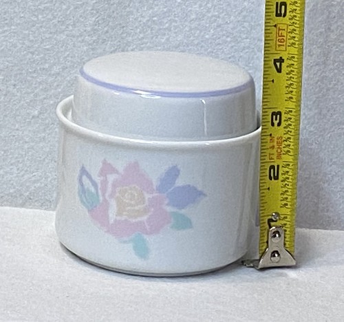 Rare Vintage The Cellar Japan Powder Jar Trinket Box Pastel Rose Flower - Picture 7 of 9