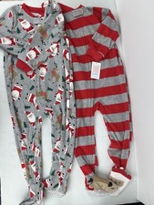Carter's Christmas Sleeper Pajamas 3T Set of 2 Santa  Reindeer Fleece Jumper