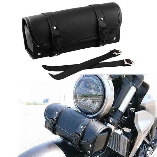 Motorrad Toolbag Werkzeug Leder Lenker Rolle Chopper Tasche Schwarz - Bild 5 von 12