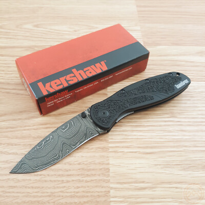 Kershaw Blur Folding Knife 3.5'' Damascus Steel Blade Aluminum/Trac-Tec Handle