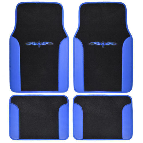 Car Seat Covers Set Black and Blue w/ PU Leather Trim Carpet Floor Mats Pads - Picture 4 of 10