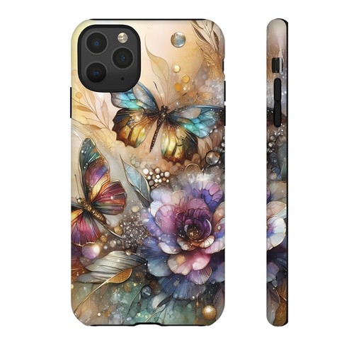 Gold Floral Butterfly Phone Case, Elegant Botanical Alcohol Ink Luxe Cover | X47 - 第 118/272 張圖片