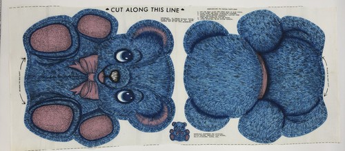 Vintage Classic Blue Bear Craft Fabric Panel Cut N Sew Pillow Toy Doll - Picture 5 of 12