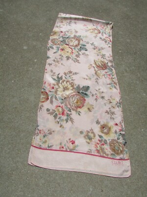 Vintage CLUB 7 Echo Pale Pink Roses Floral Rectangle 100% Silk Scarf 10'' x 52''