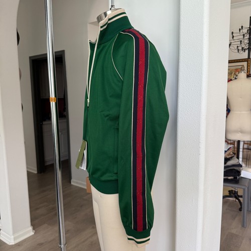 GUCCI Green Cotton/Poly blend Jacquard Zip up TRACK Jacket Sweatshirt, size Lg. - Picture 6 of 12