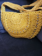 Vintage Bright Yellow Crochet Handbag Purse Hong Kong