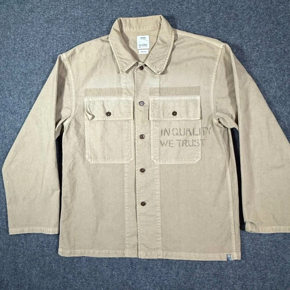 Camisa Visvim Para Hombres Cardwell LS Chaqueta Utilitaria Camionero Beige Talla 4 L/XL Japón Trabajo Foto 2 de 4