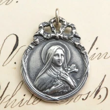 St Therese of Lisieux The Little Flower Medal - Sterling Silver Antique Replica