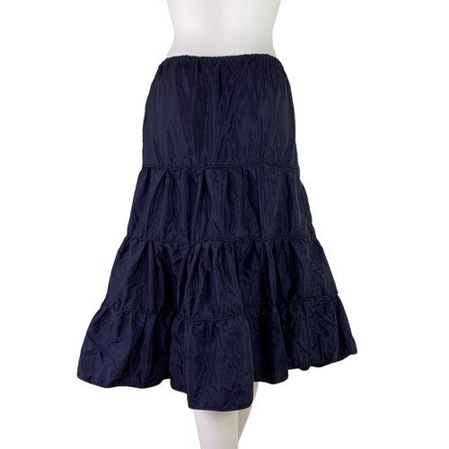 Vintage 1960s Skirt Satin Slip Tiered Ruffled Navy Blue Medium 26.5 Inches Long - Picture 2 of 8