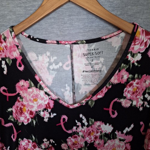 Torrid Favorite Super Soft Tunic Top Tee Shirt Womens 2X Floral V Neck Stretch - Picture 5 of 7