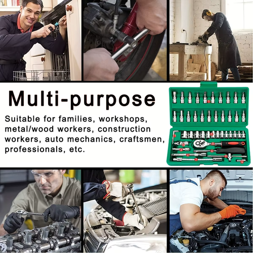 Tool Kit-46-Piece 1/4" Metric Hex Ratchet Wrench Set for Auto Repair & Mechanics - Imagen 5 de 9