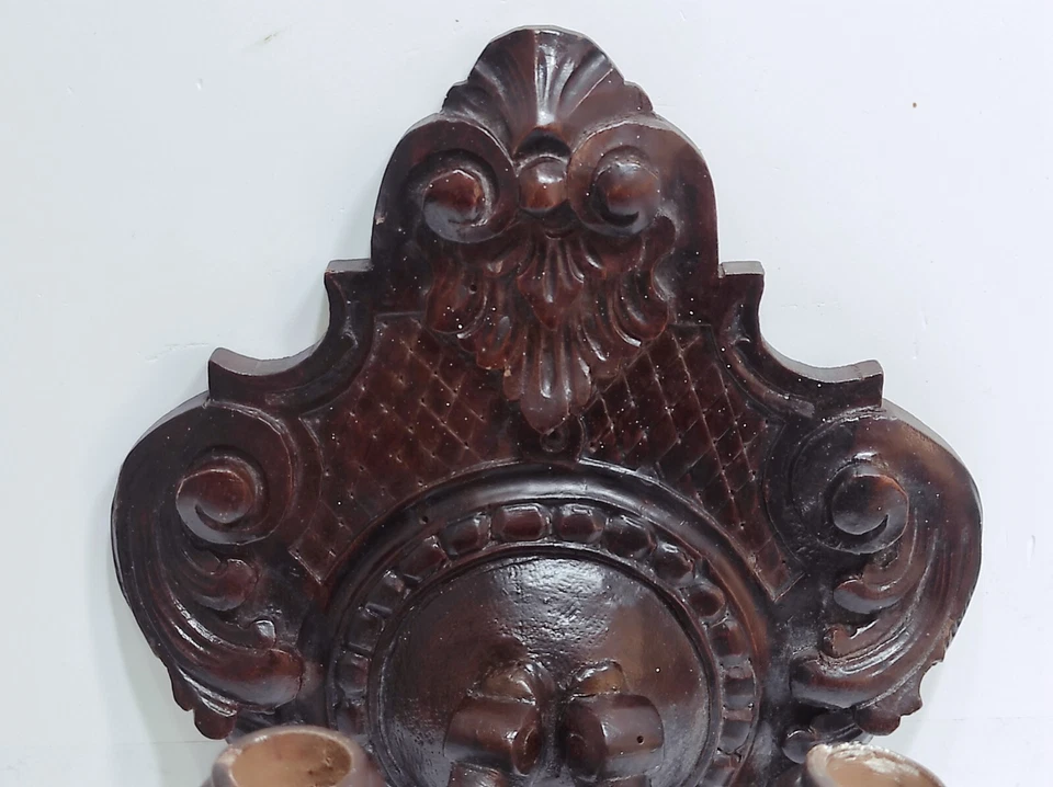 Applique antiche in legno intagliato appliques vintage candeliere da parete - Immagine 4 di 4