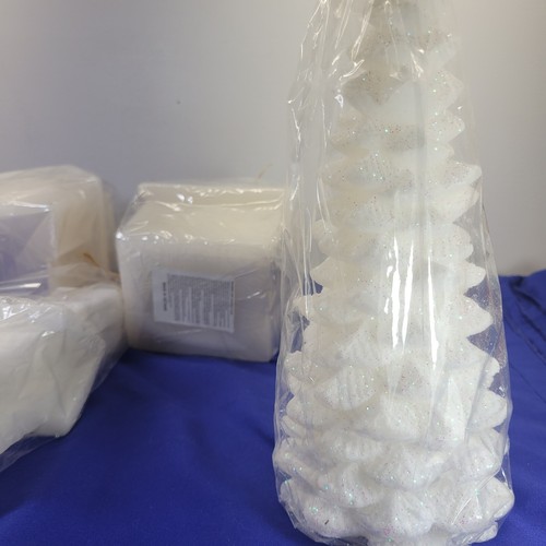 5 Piece White Glittery Wax Christmas Village Candles New Vintage Holiday - Picture 5 of 24