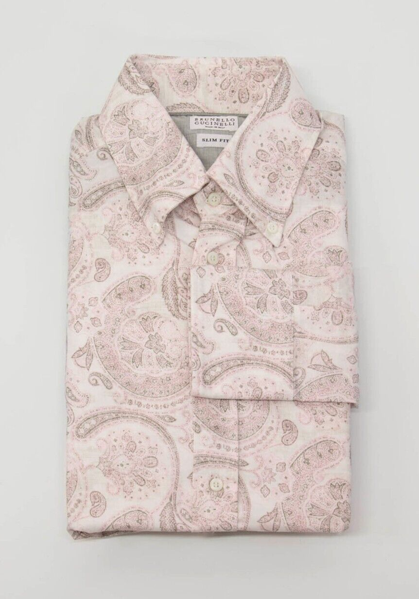 NWT Brunello Cucinelli Men Slim Fit Paisley Print Button-Down Dress Shirt M A248 NWT Brunello Cucinelli Men Slim Fit Paisley Print Button-Down Dress Shirt M A248
