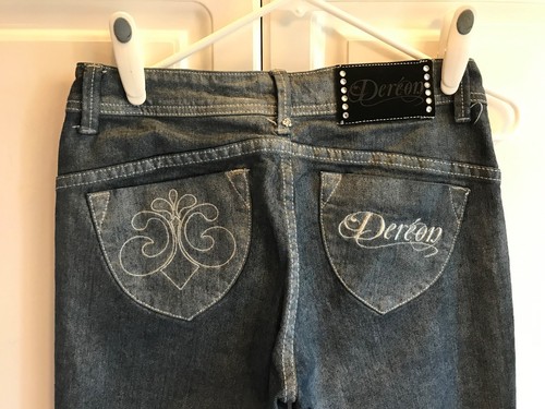 Pre-Owned Juniors Dereon Jeans size 3/4 Blue/Gray Shiny Boot Cut Factory Faded - Picture 6 of 6