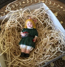 New 3D Dresden Paper Ornament Victorian Girl w Apples Basket Christmas Tree Deco