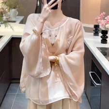 2025 New Chinese Embroidery Style Mesh Top Pants Set Womens Summer Two Piece Set