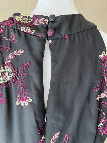 Scarlet Sleeveless Lined Maxi Dress 14 Black Floral Embroidery Evening Sheath - Picture 3 of 14