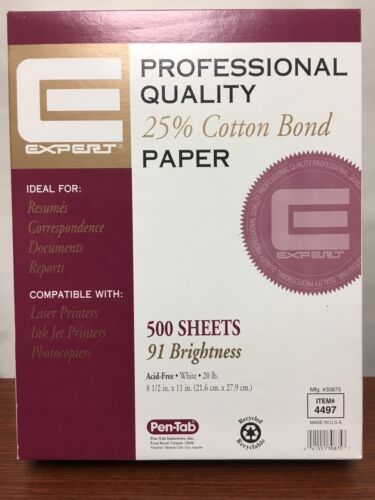 Pen-Tab Expert 25% Cotton Business Resume Print Paper 8.5" x 11" 20 lb White 500