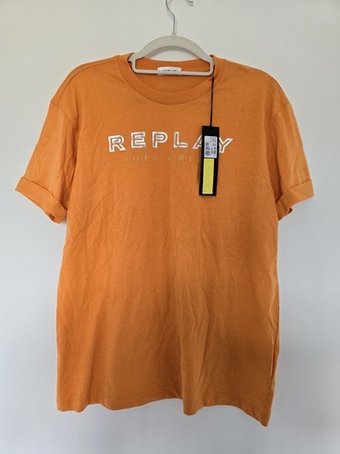 Replay Ladies Orange Off Grid Reflect Logo T-shirt Sz Small - Picture 4 of 5