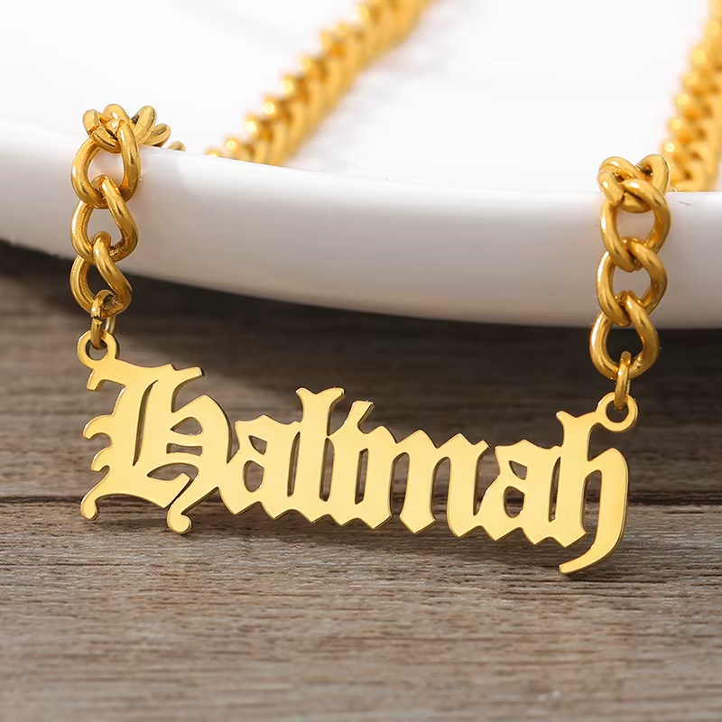 Mom Gothic Nameplate Necklace - Stainless Steel Boho Choker Gift for Mothers Day