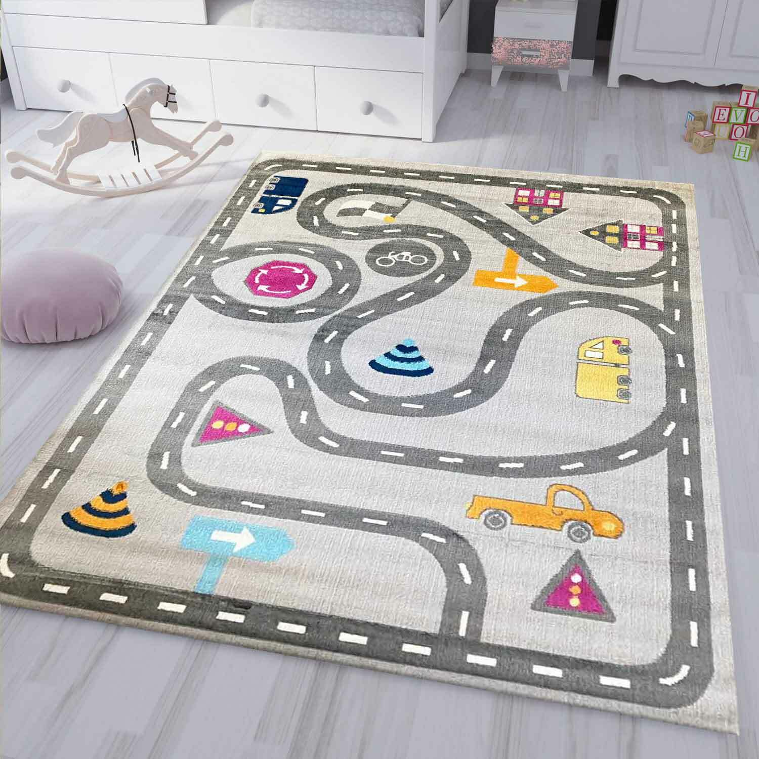 Spielteppich Kinderteppich Straße Auto Verkehr Teppich für Kinderzimmer 