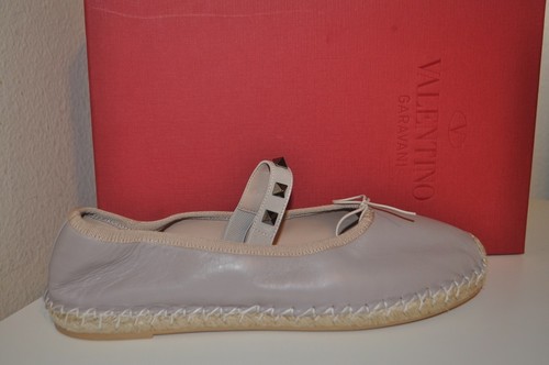 NIB Valentino Rockstud Leather Ballerina Ballet Espadrille Flat Shoe Beige EU 36 - Picture 2 of 6