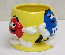 Mars M&M's Yellow Ceramic Candy Jar/Planter w Red & Blue Spokescandies 061423WT2