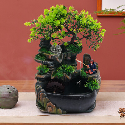 Indoor Water Fountains Zen Desk Rockery Waterfall Fountain Tabletop Ornament NEW