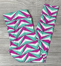 NEW Vintage Lularoe TC Leggings Pink and Green Geometric Triangles Tall  Curvy