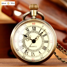 Bronze Roman Numerals Classic Gold Dial Mini Pocket Watch,Chain Necklace Watch