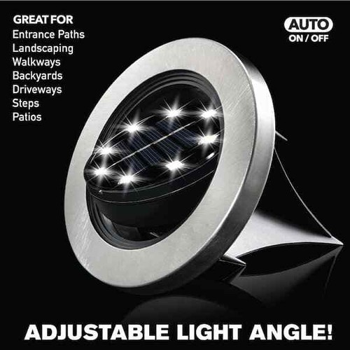 Solar Powered Outdoor 8 Integrated LED In-Ground Swivel Disk Path Lights 4-Pack - 第 7/11 張圖片