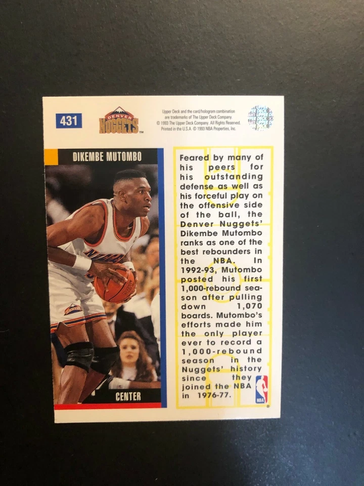 1993  DIKEMDE MUTOMBO  Upper Deck Basketball Card # 431  Made in USA - Image 3 of 4