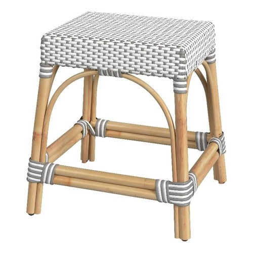 Home Square 18" Rattan Rectangular Dining Stool in Gray & White - Set of 3 - Picture 2 of 6
