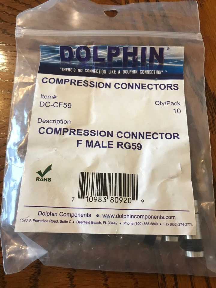 DOLPHIN COMPONENTS CORP DC-CF59PLEN F-Type Male Connectors RG-59 Qty-10 (NEW) - Image 2 of 4