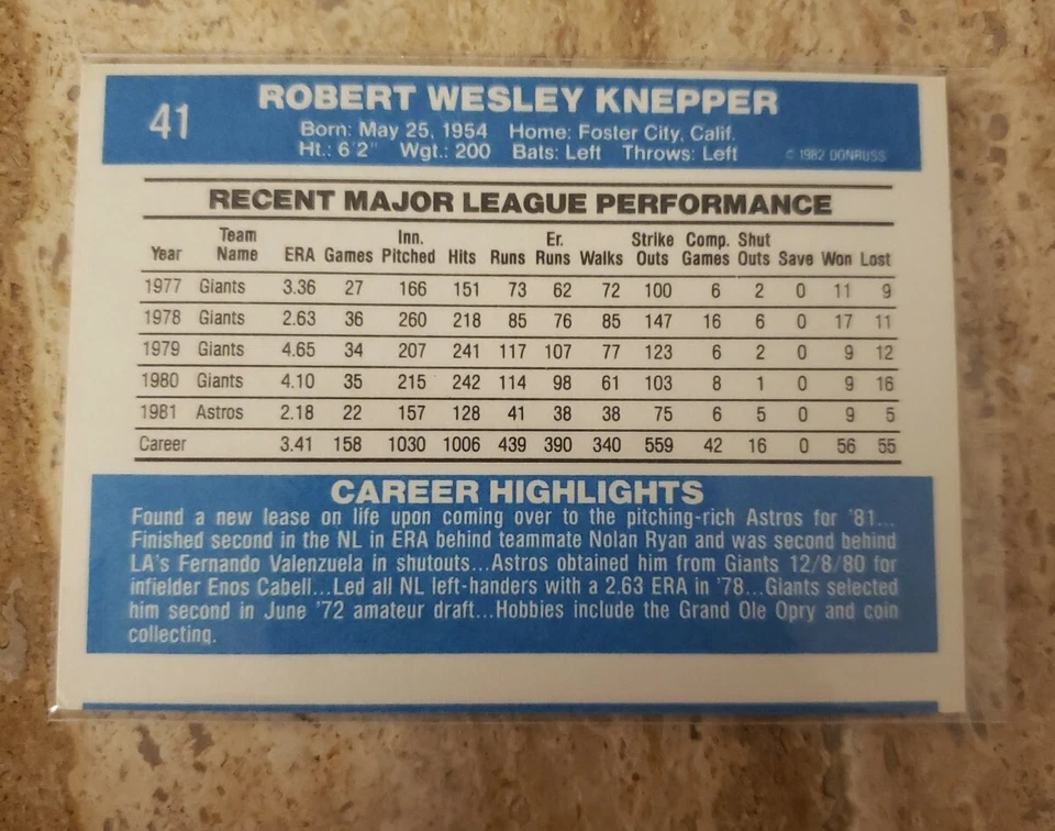 Donruss 82 Bob Knepper Errors Baseball Card Miscut - Image 3 of 4