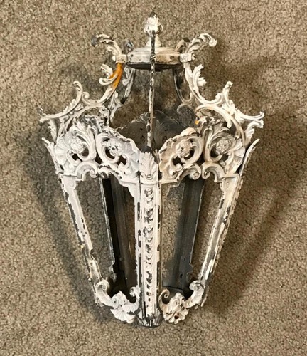 Accesorio de techo interior de hierro forjado de salvamento arquitectónico vintage de metal blanco - Imagen 2 de 11