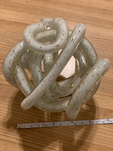 Glass Knot Figurine Modern Art Twisted Murano Ball Sculpture Gold Flecks - Picture 5 of 5