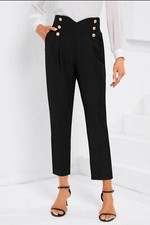 NEW WITH TAGS Size 14 Black Ankle Pants Gold Buttons