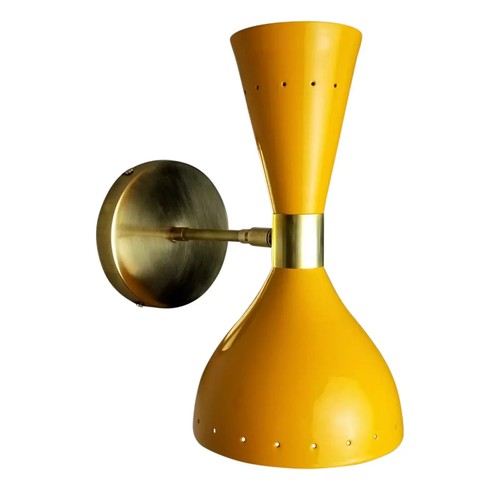 1950's Mid Century Brass Italian Diabolo Wall Sconce Light Fixture 2 Bulb Pair - Picture 2 of 8
