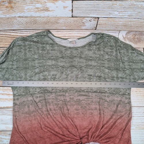 CJ Banks Green & Orange Ombre Aztec Print Twist-Front Top Plus Size 2X - Picture 6 of 6