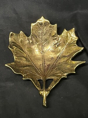 1950s Brass Virginia Metal Crafters Maple Leaf Catchall Dish