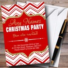 Chevrons Red White & Gold Personalised Christmas Party Invitations