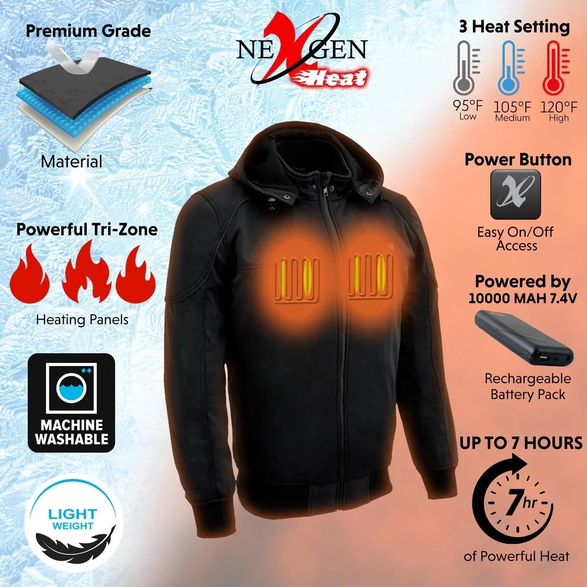 NEXGEN HEAT MEN'S SOFT SHELL HEATED DETACHABLE HOOD JACKET w/ BATTERY - USALM
Opens in a new window