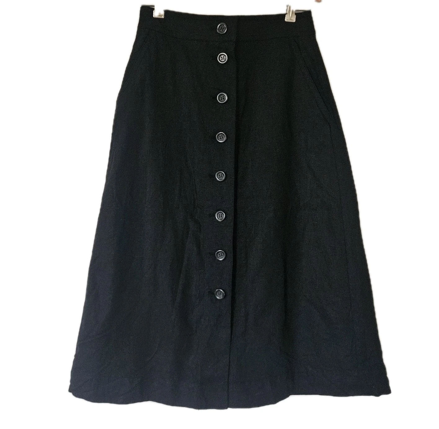Ann Taylor Skirt 2 Midi Button Front Linen A-line Black Quiet Luxury Capsule