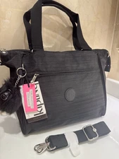 NWT Women's Kipling Linen  Black  Handbag Crossbody handbag trolley tote
