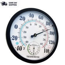 Stylish Black 10" Waterproof Indoor Outdoor Thermometer, No Batteries Needed