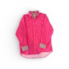 Bugatchi Pink Classic Fit Shirt With Floral Accents Size XL